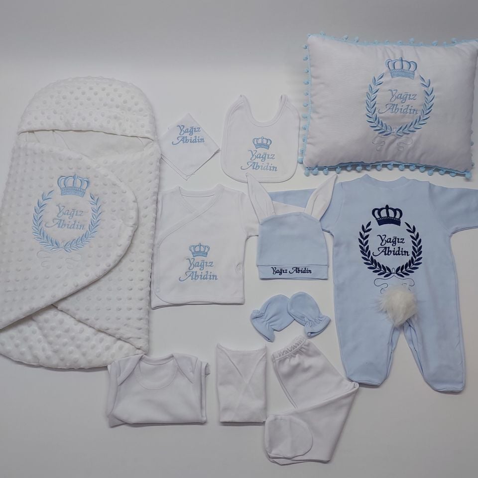 Kundaklı Nakışlı Mavi Lacivert Tam Set