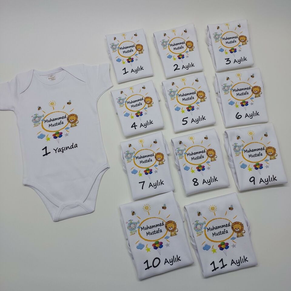 12 Aylık Aslan Helikopter Desenli Baskılı  Zıbın Seti