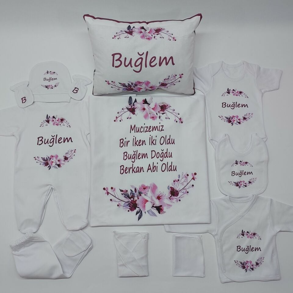 12 Parça Baskılı Çiçek Desenli Hastane Çıkış Seti