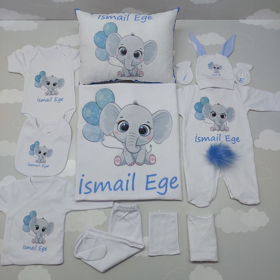 12 Parça Baskılı Fil Desenli Hastane Çıkış Set