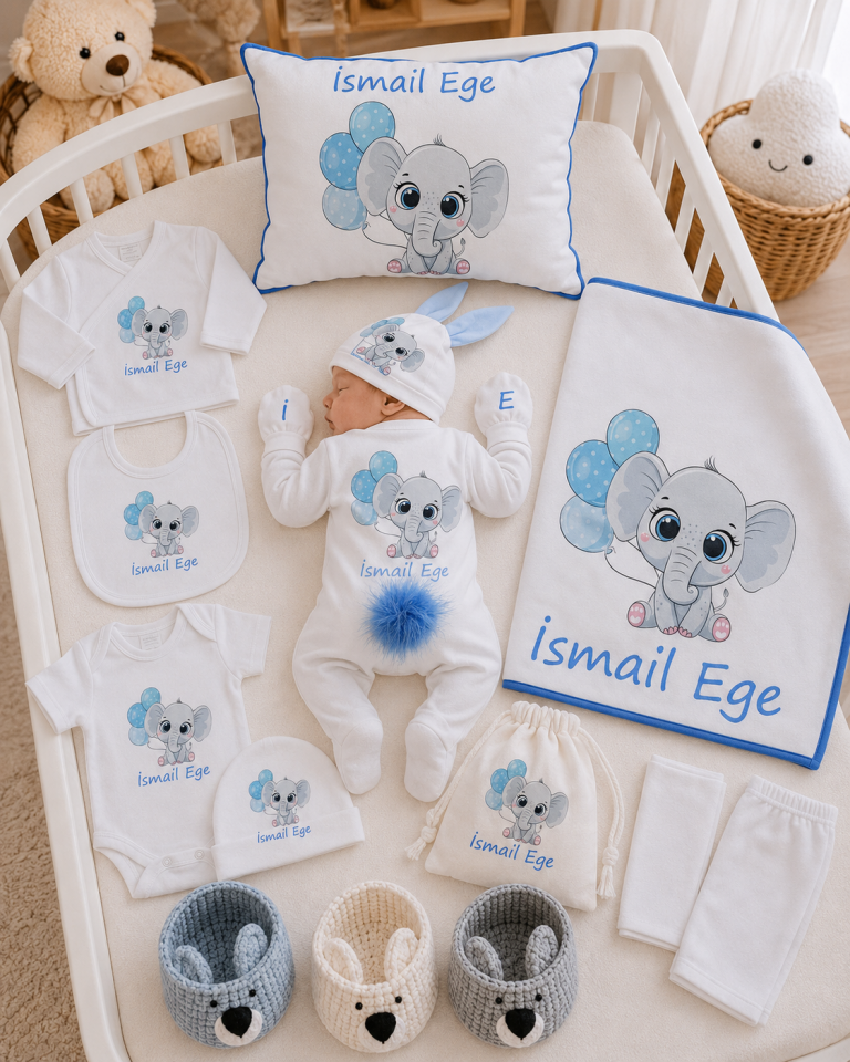 12 Parça Baskılı Fil Desenli Hastane Çıkış Set