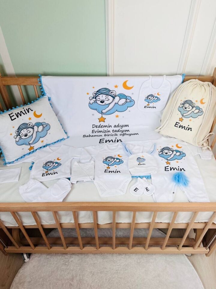 12 Parça Baskılı Ayıcık Desenli Hastane Çıkış Set