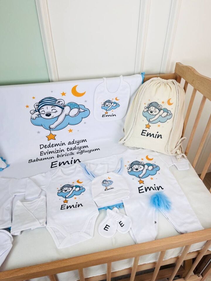 12 Parça Baskılı Ayıcık Desenli Hastane Çıkış Set