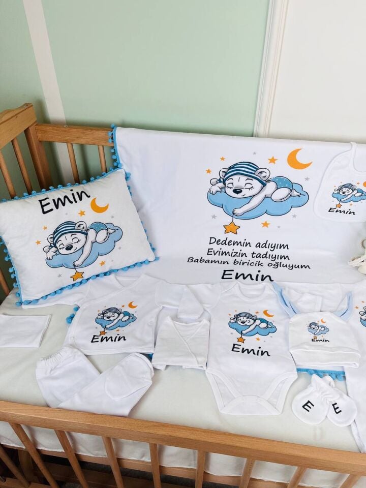 12 Parça Baskılı Ayıcık Desenli Hastane Çıkış Set