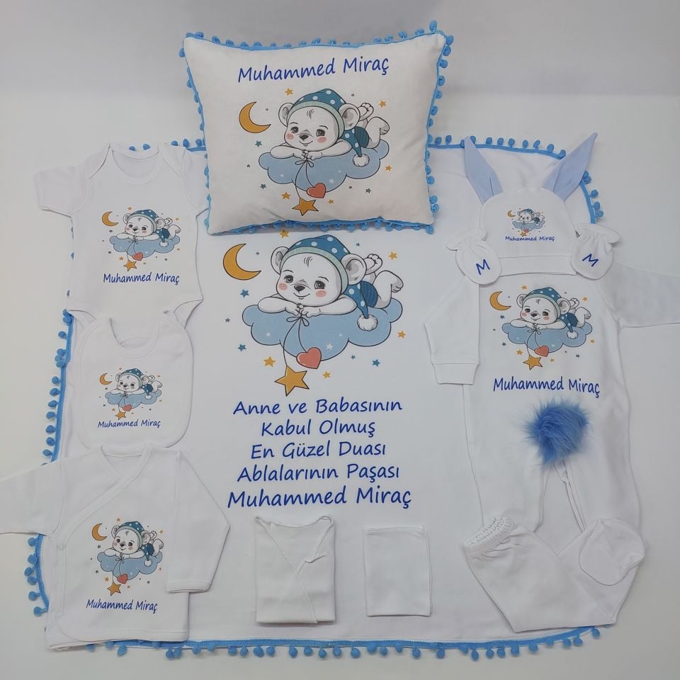 12 Parça Baskılı Ayıcık Desenli Hastane Çıkış Set