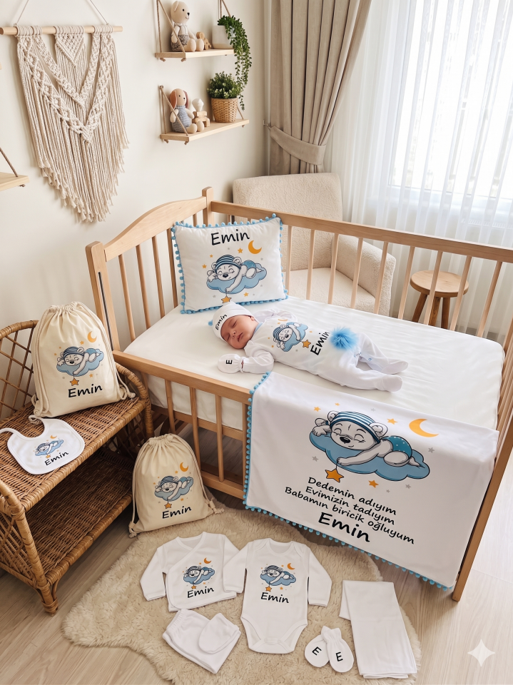 12 Parça Baskılı Ayıcık Desenli Hastane Çıkış Set