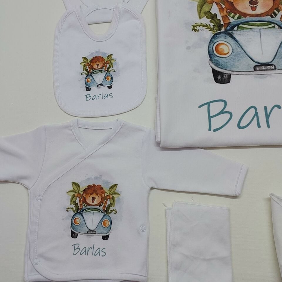 12 Parça Baskılı Arabalı Aslan Desenli Hastane Çıkış Set