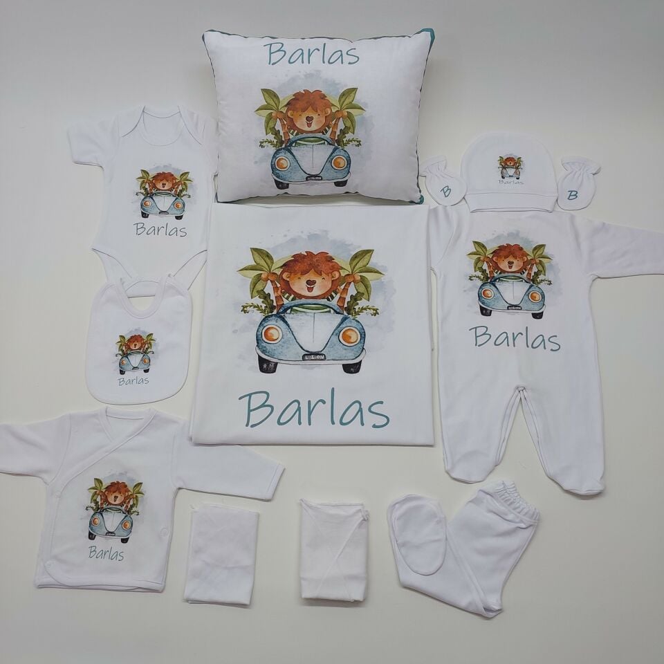12 Parça Baskılı Arabalı Aslan Desenli Hastane Çıkış Set
