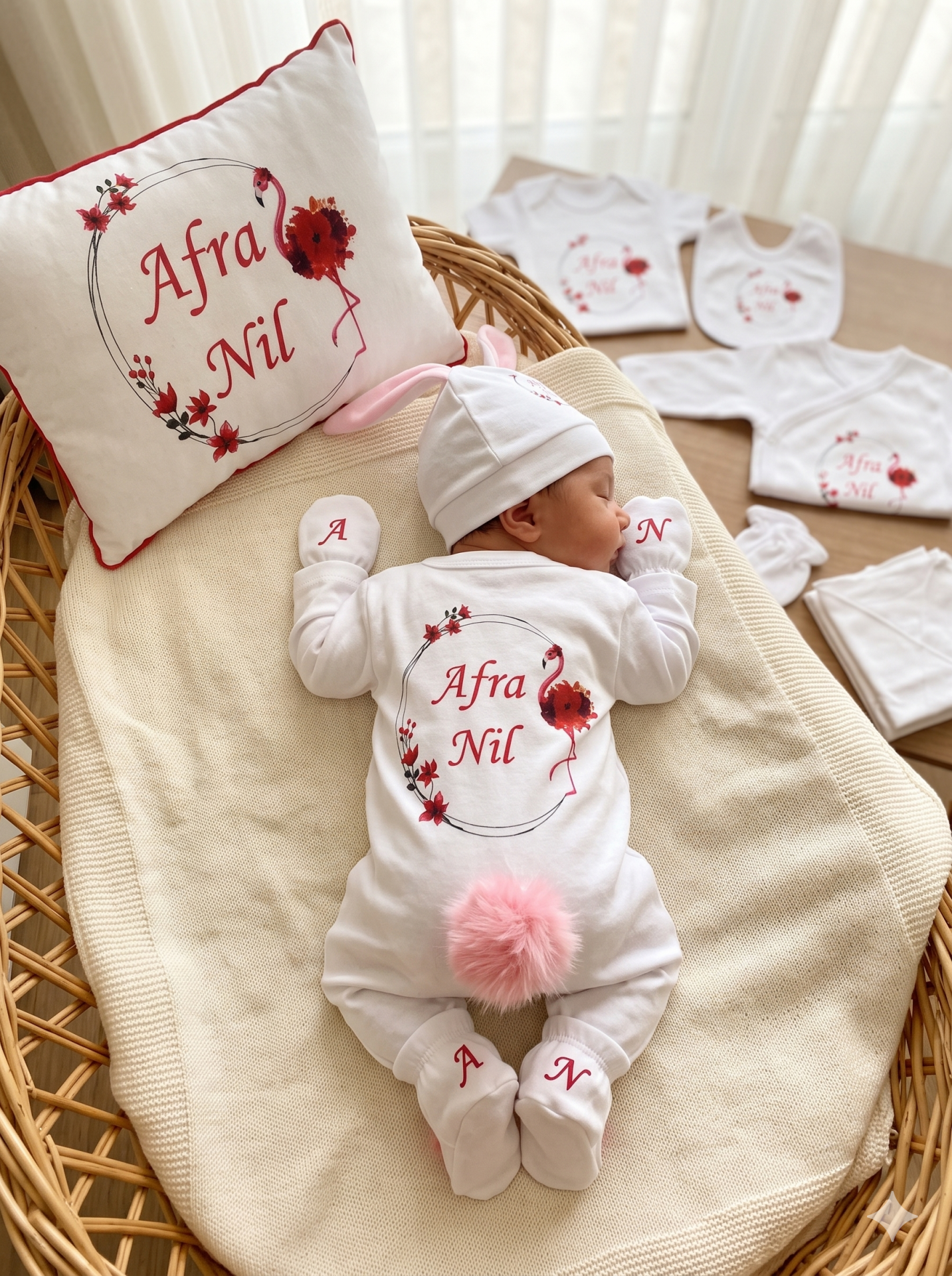 12 Parça Baskılı Flamingo Desenli Hastane Çıkış Set