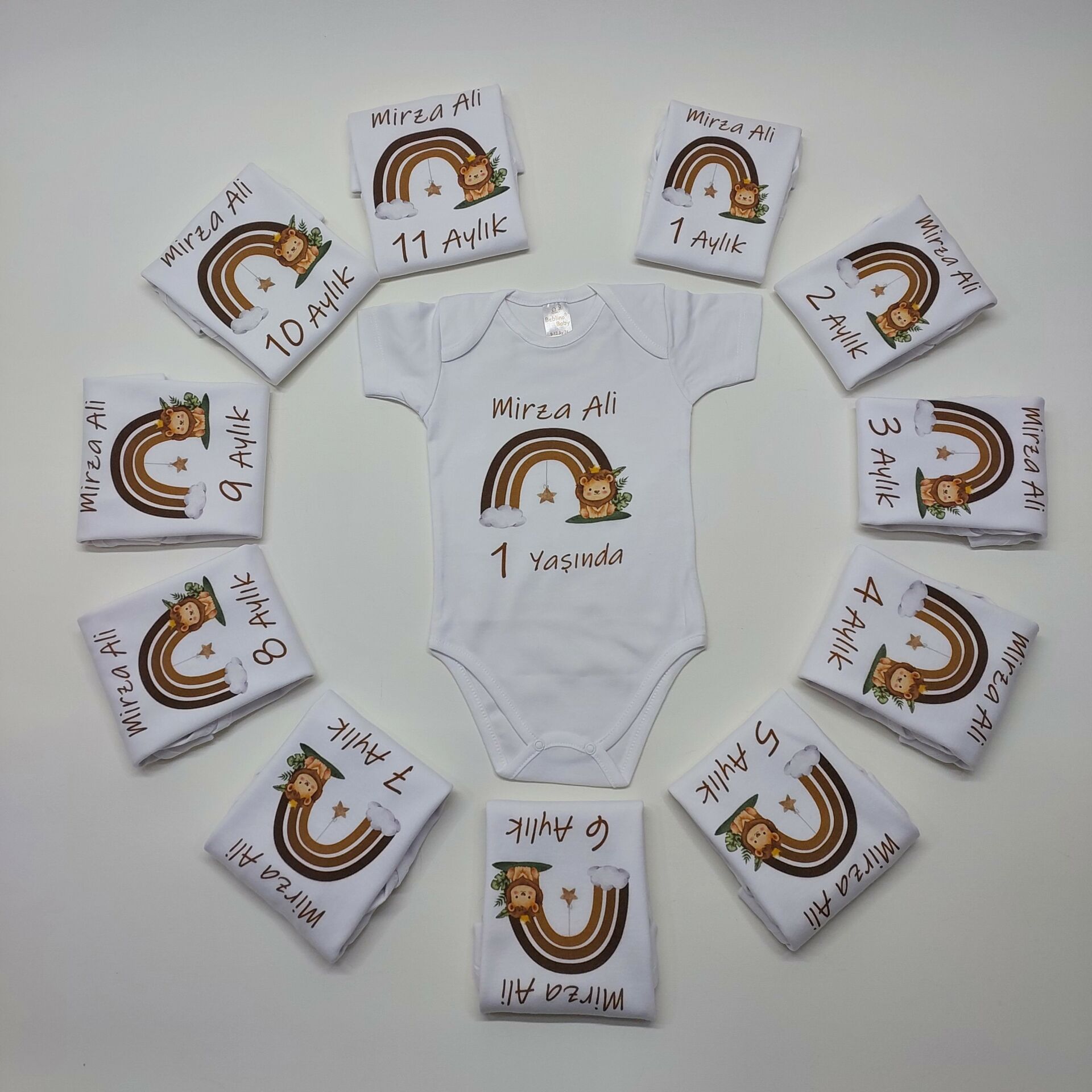 12 Aylık Gökkuşağı Baskılı Zıbın Seti