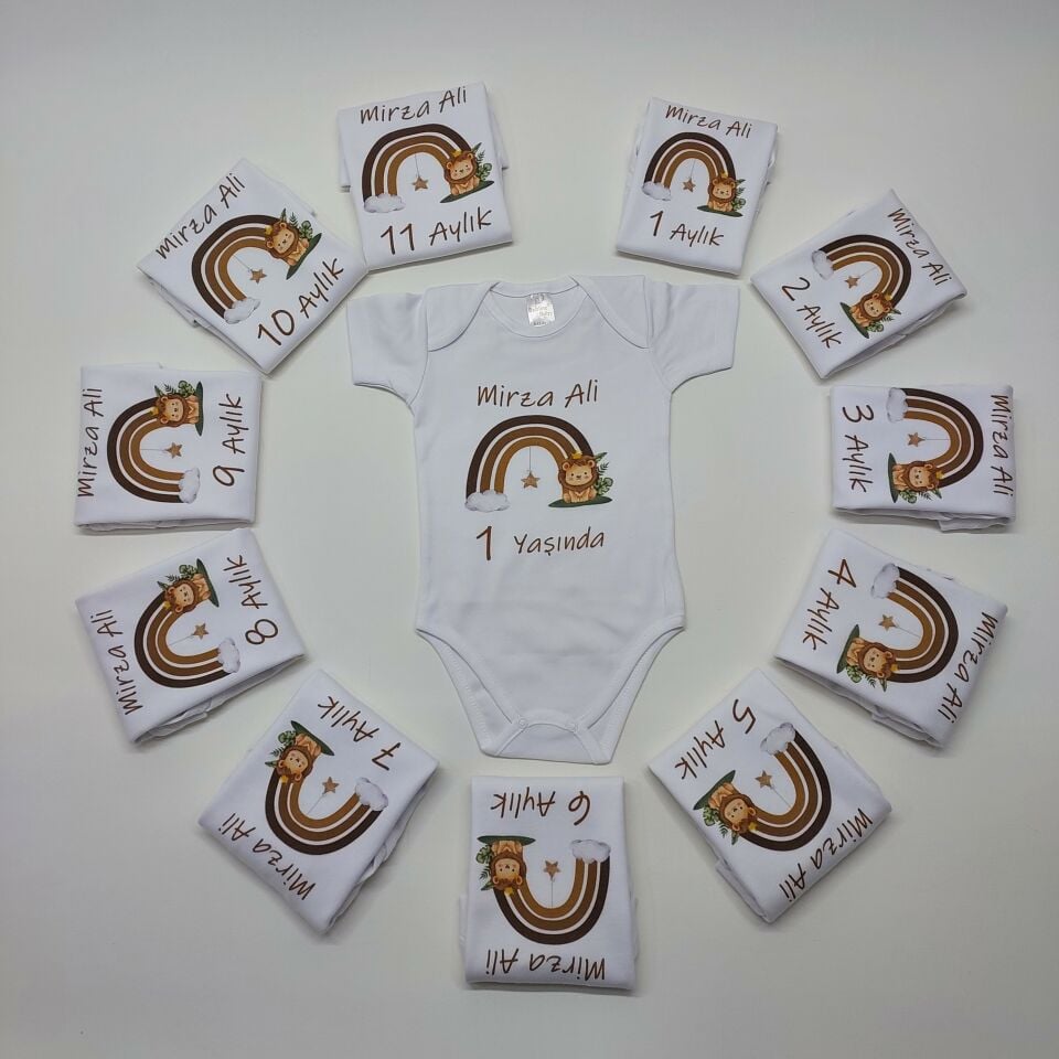 12 Aylık Gökkuşağı Baskılı Zıbın Seti