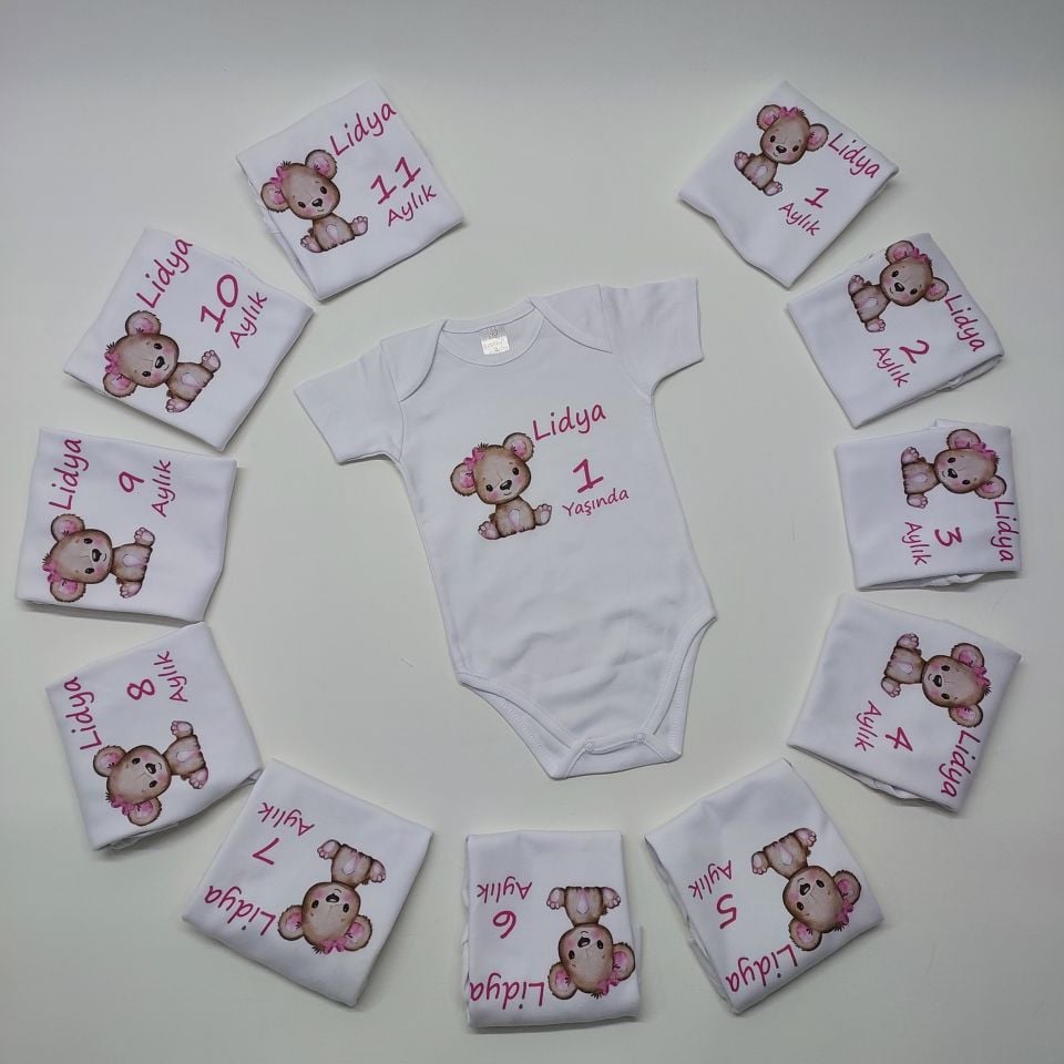 12 Aylık Sevimli Ayıcık Baskılı Zıbın Seti