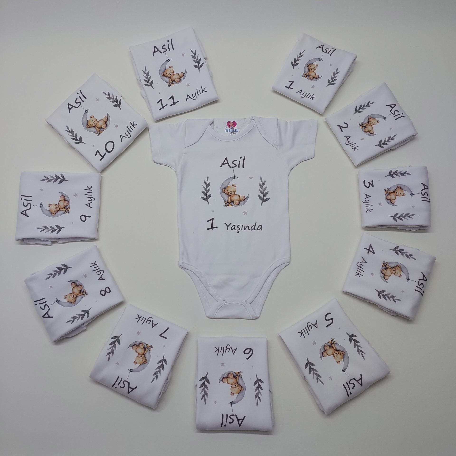 12 Aylık Ayıcık Baskılı Zıbın Seti