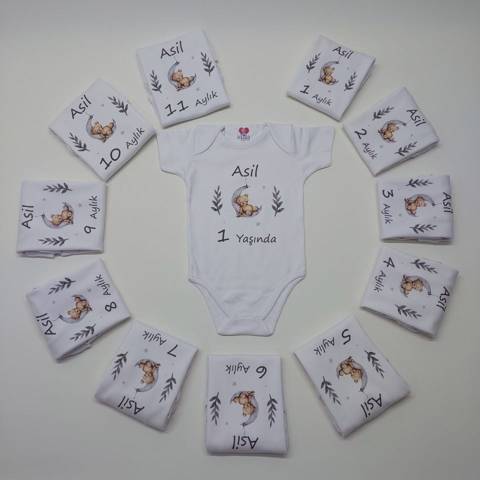 12 Aylık Ayıcık Baskılı Zıbın Seti