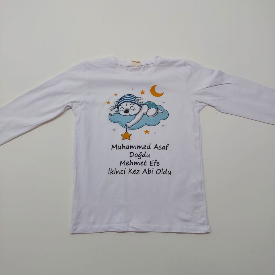 Uyuyan Ayıcık Desenli Abi-Abla Oldum Yazılı Tişört