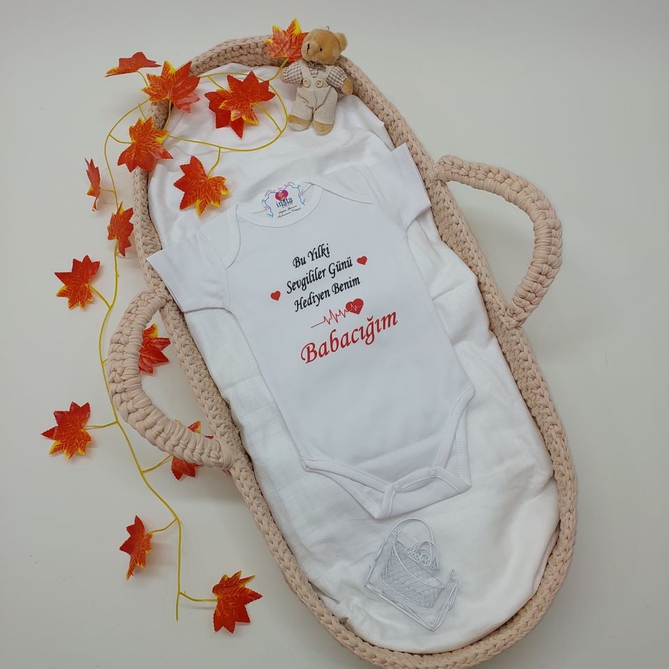 Baba Yazılı Sevgililer Günü Hediyesi Zıbın Kısa Kollu
