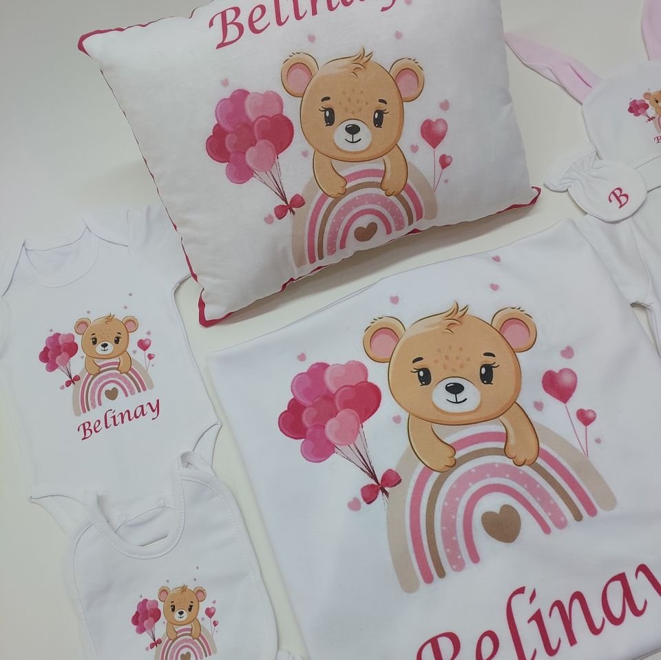 12 Parça Baskılı Balonlu Ayıcık Desenli Hastane Çıkış Set
