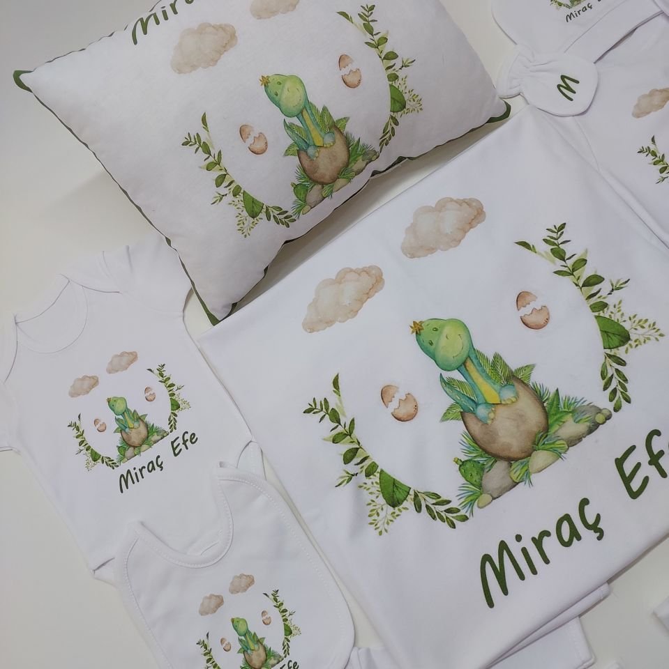 12 Parça Baskılı Dinozor Desenli Hastane Çıkış Set