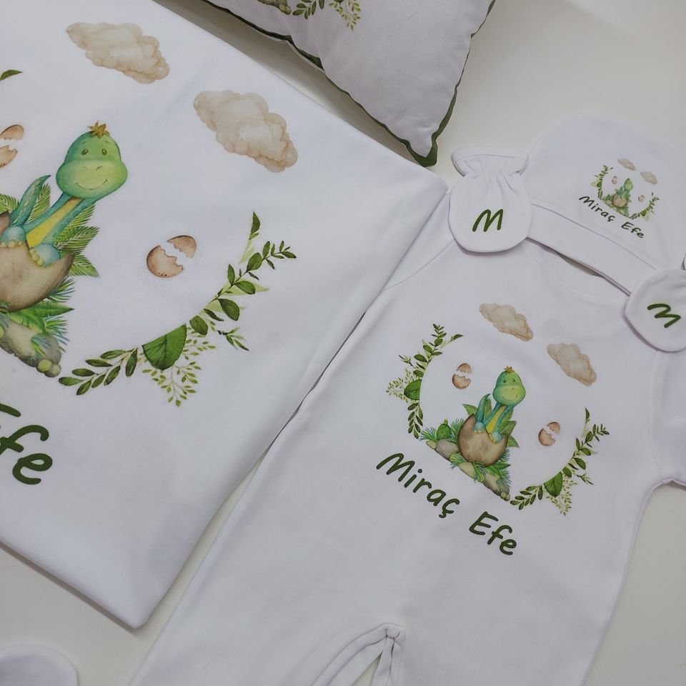 12 Parça Baskılı Dinozor Desenli Hastane Çıkış Set
