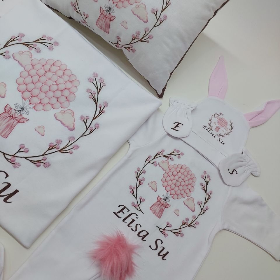 12 Parça Baskılı Balonlu Kız Elbise Desen Hastane Çıkış Set