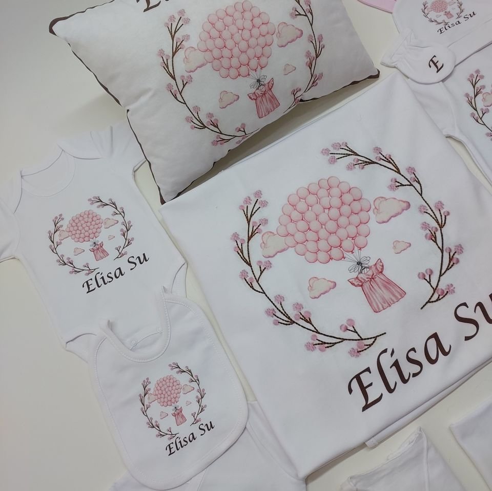 12 Parça Baskılı Balonlu Kız Elbise Desen Hastane Çıkış Set