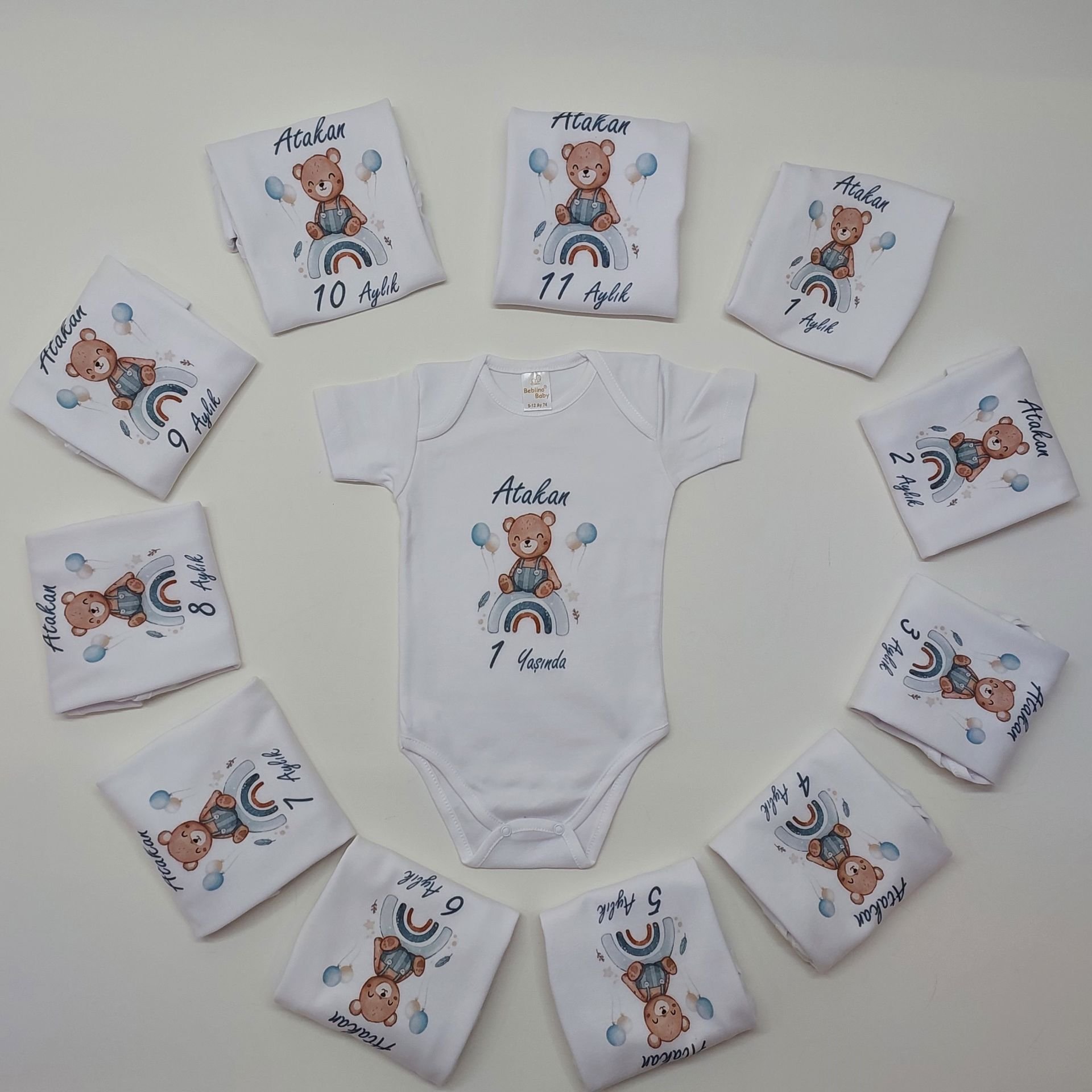 12 Aylık Balonlu Ayıcık Baskılı Zıbın Seti