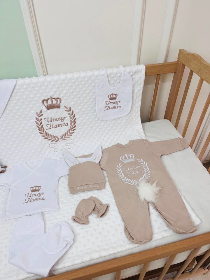 Nakışlı Hastane Çıkış Seti - Bebeğiniz İçin Özel Tasarım