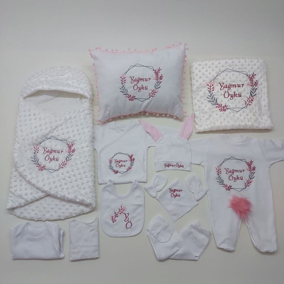 Avantajlı 12 Parça Gül Kurusu Desenli Nakışlı Set