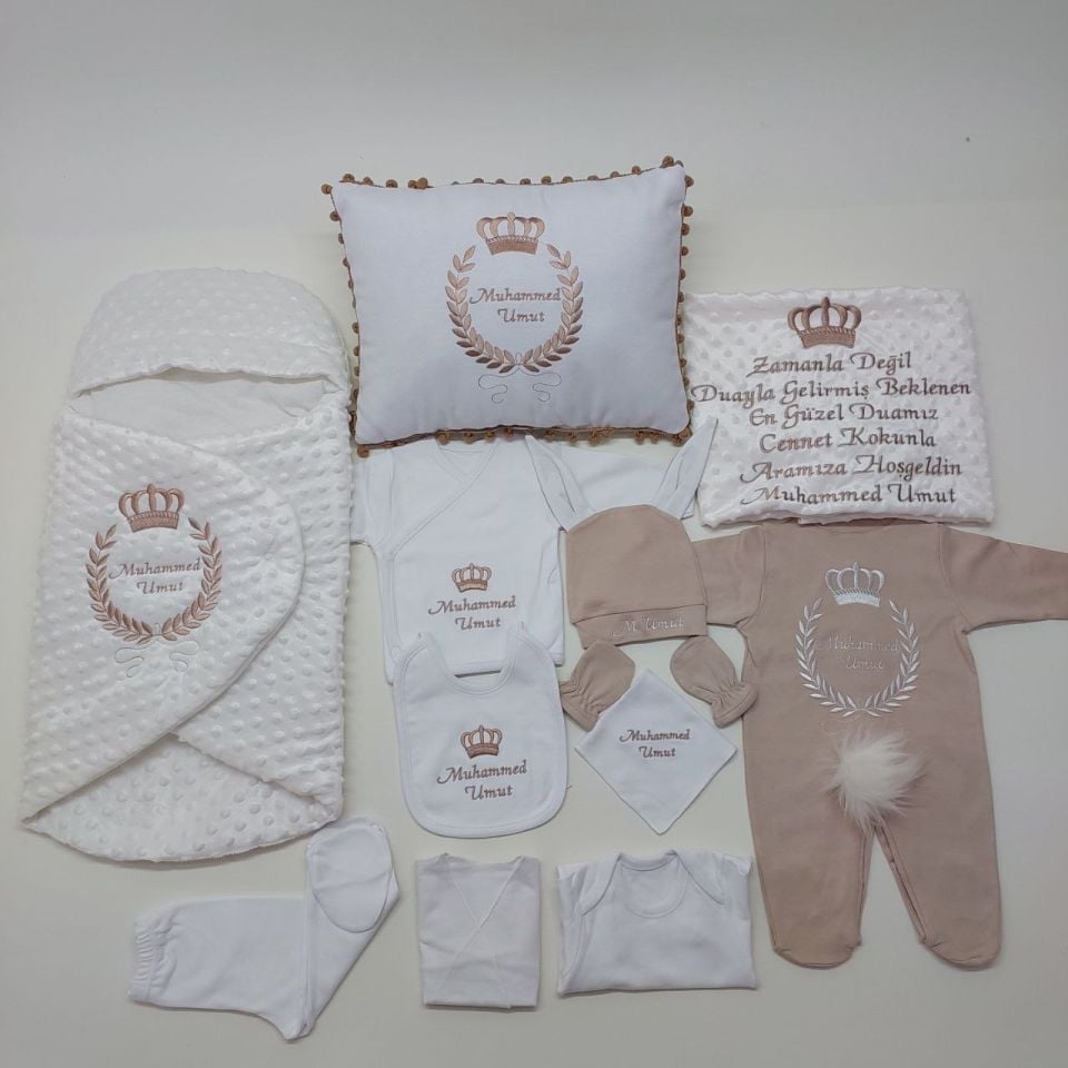 Avantajlı 12 Parça Beyaz Bej Desenli Nakışlı Set