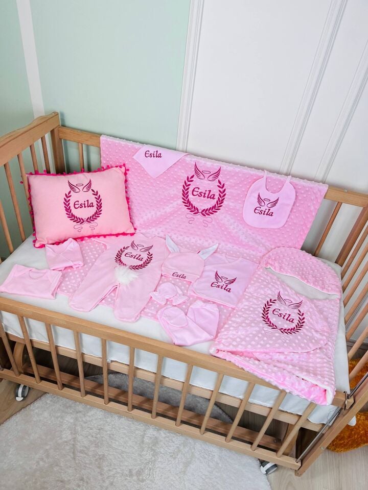Avantajlı 12 Parça Pembe Nakışlı Set