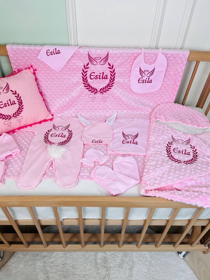 Avantajlı 12 Parça Pembe Nakışlı Set