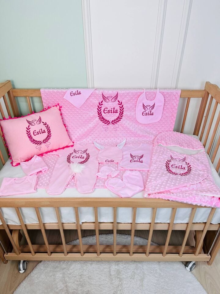 Avantajlı 12 Parça Pembe Nakışlı Set
