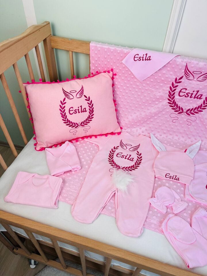 Avantajlı 12 Parça Pembe Nakışlı Set