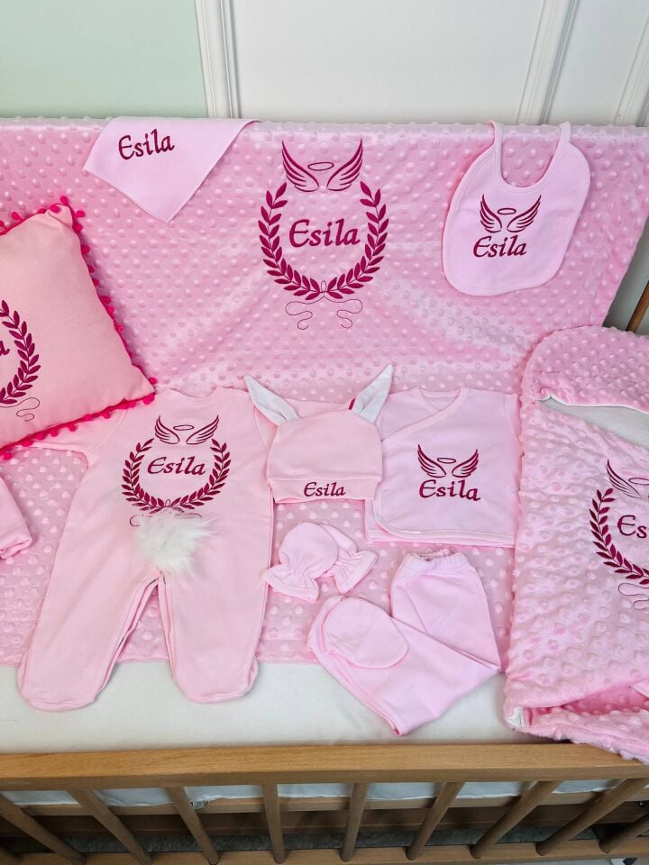 Avantajlı 12 Parça Pembe Nakışlı Set