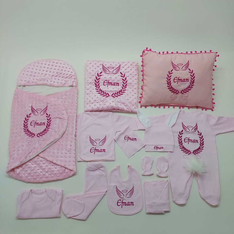 Avantajlı 12 Parça Pembe Nakışlı Set