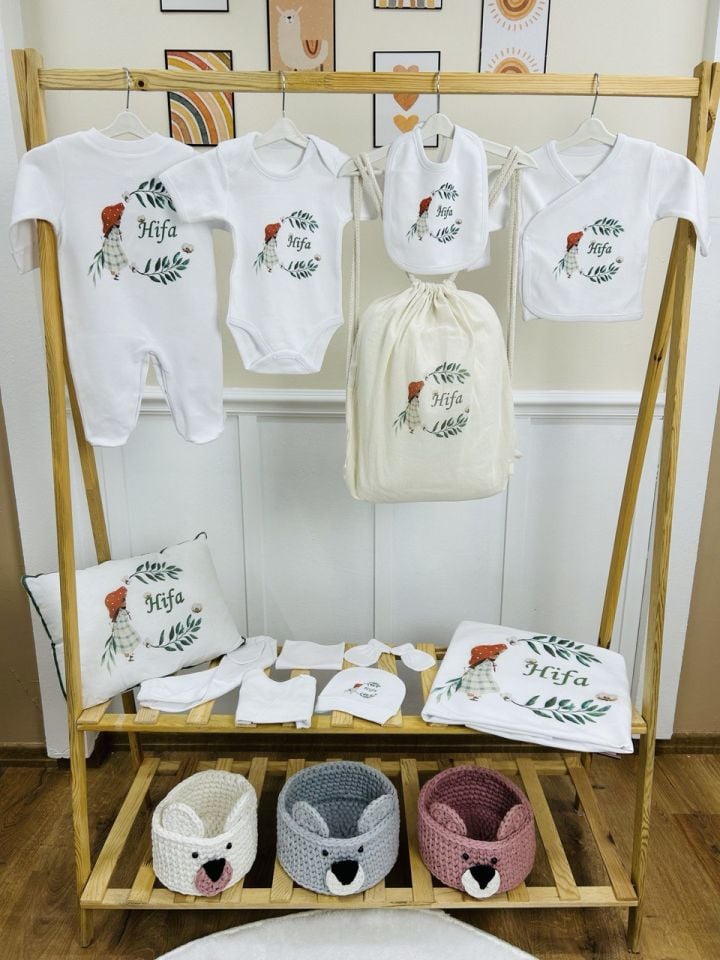 12 Parça Küçük Prenses Desenli Baskılı Hastane Çıkış Set