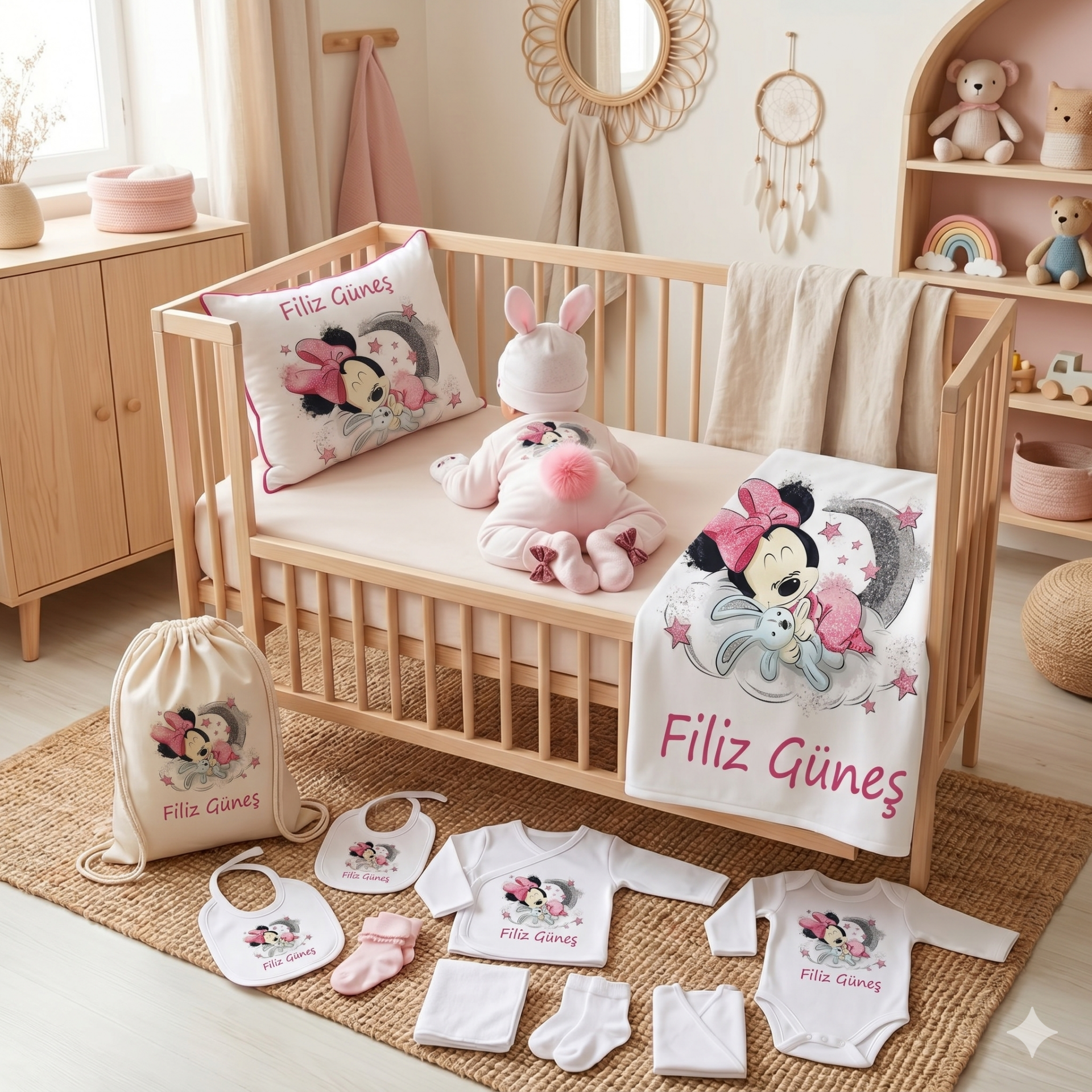 12 Parça Baskılı Minnie Mouse Desenli Hastane Çıkış Set