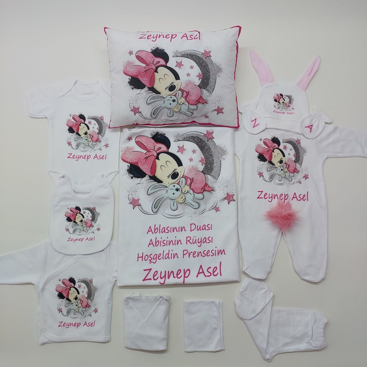 12 Parça Baskılı Minnie Mouse Desenli Hastane Çıkış Set