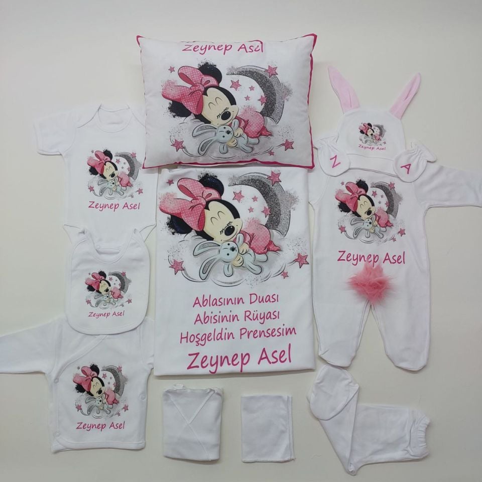 12 Parça Baskılı Minnie Mouse Desenli Hastane Çıkış Set