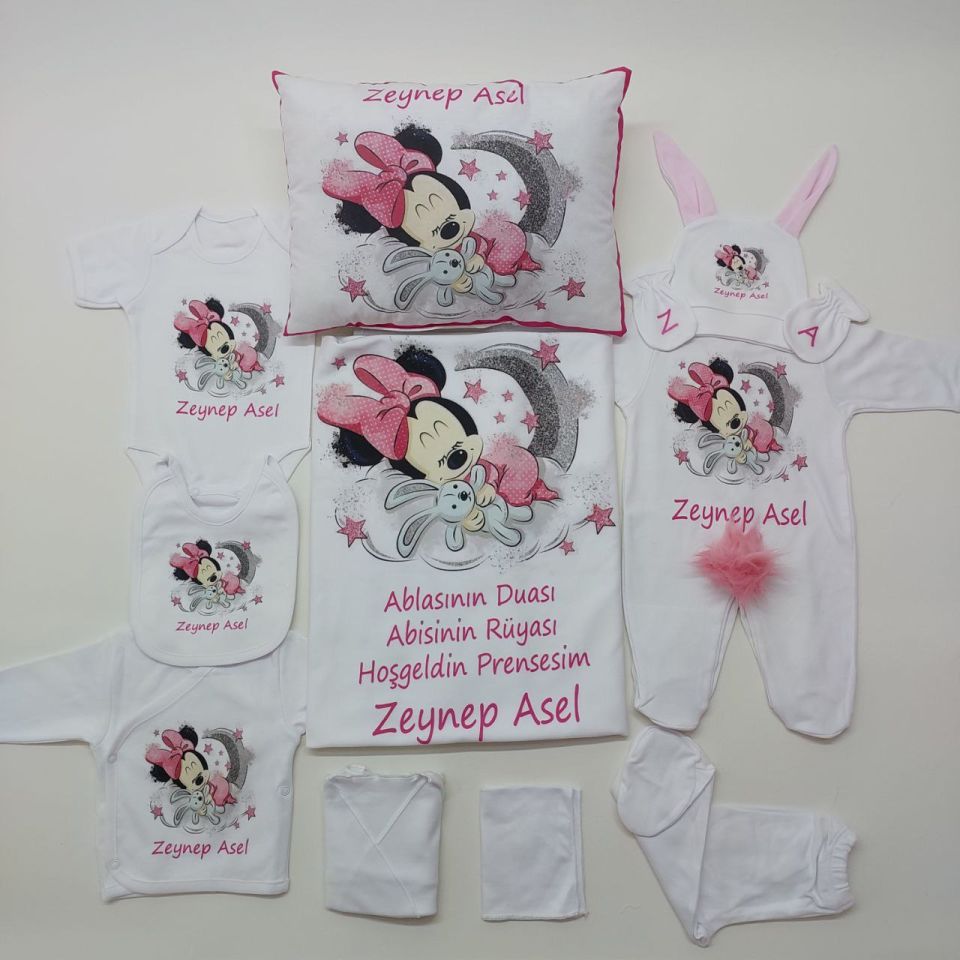 12 Parça Baskılı Minnie Mouse Desenli Hastane Çıkış Set