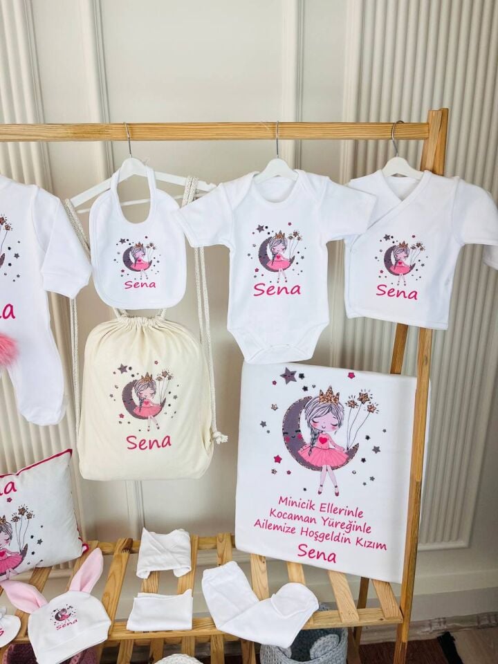 12 Parça Baskılı Pembe Desenli Hastane Çıkış Set