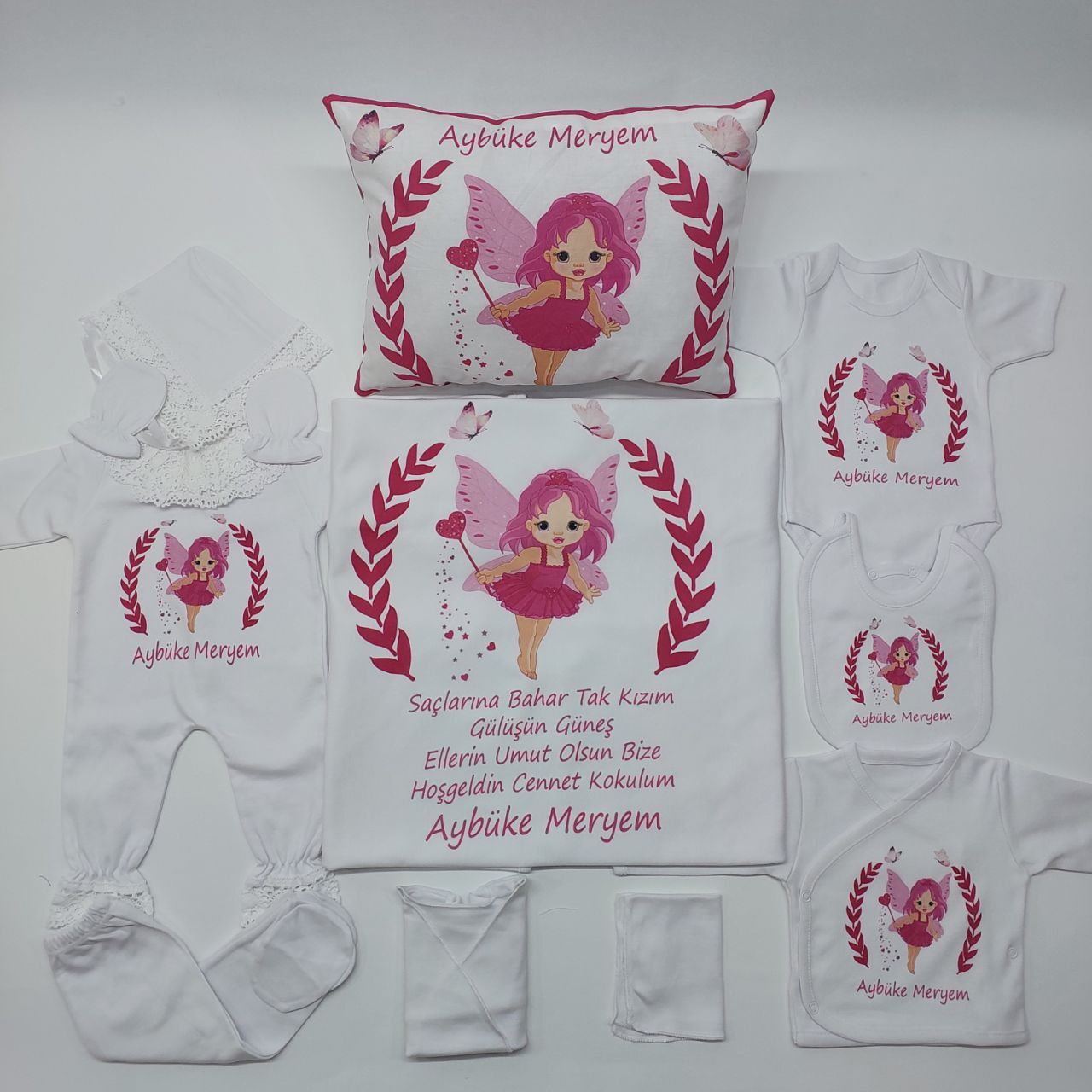12 Parça Baskılı Pembe Melek Desenli Hastane Çıkış Set