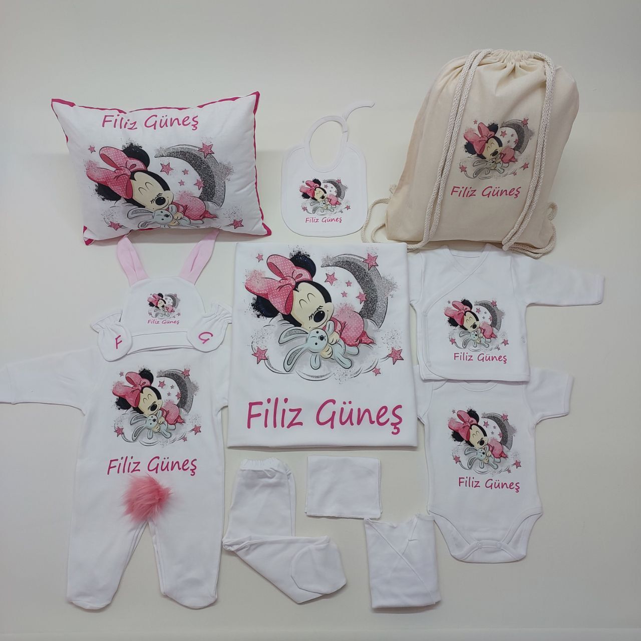 12 Parça Baskılı Minnie Mouse Desenli Hastane Çıkış Set