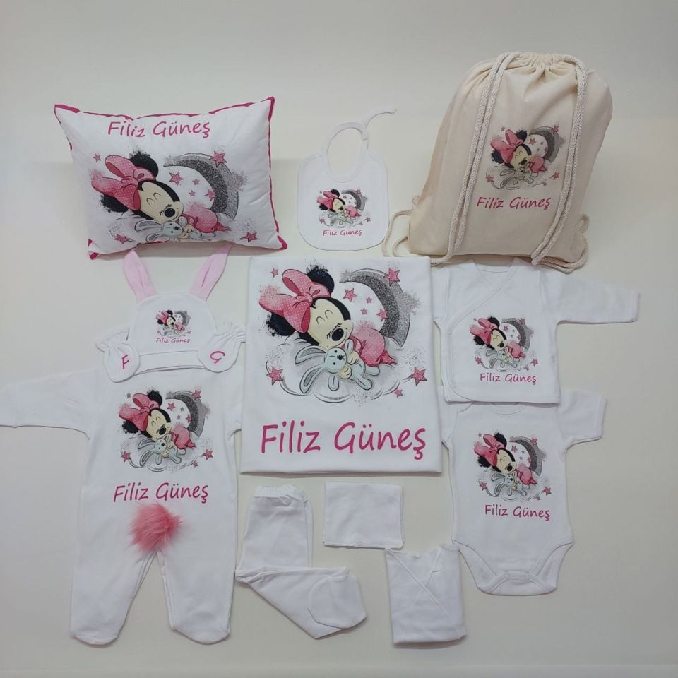 12 Parça Baskılı Minnie Mouse Desenli Hastane Çıkış Set
