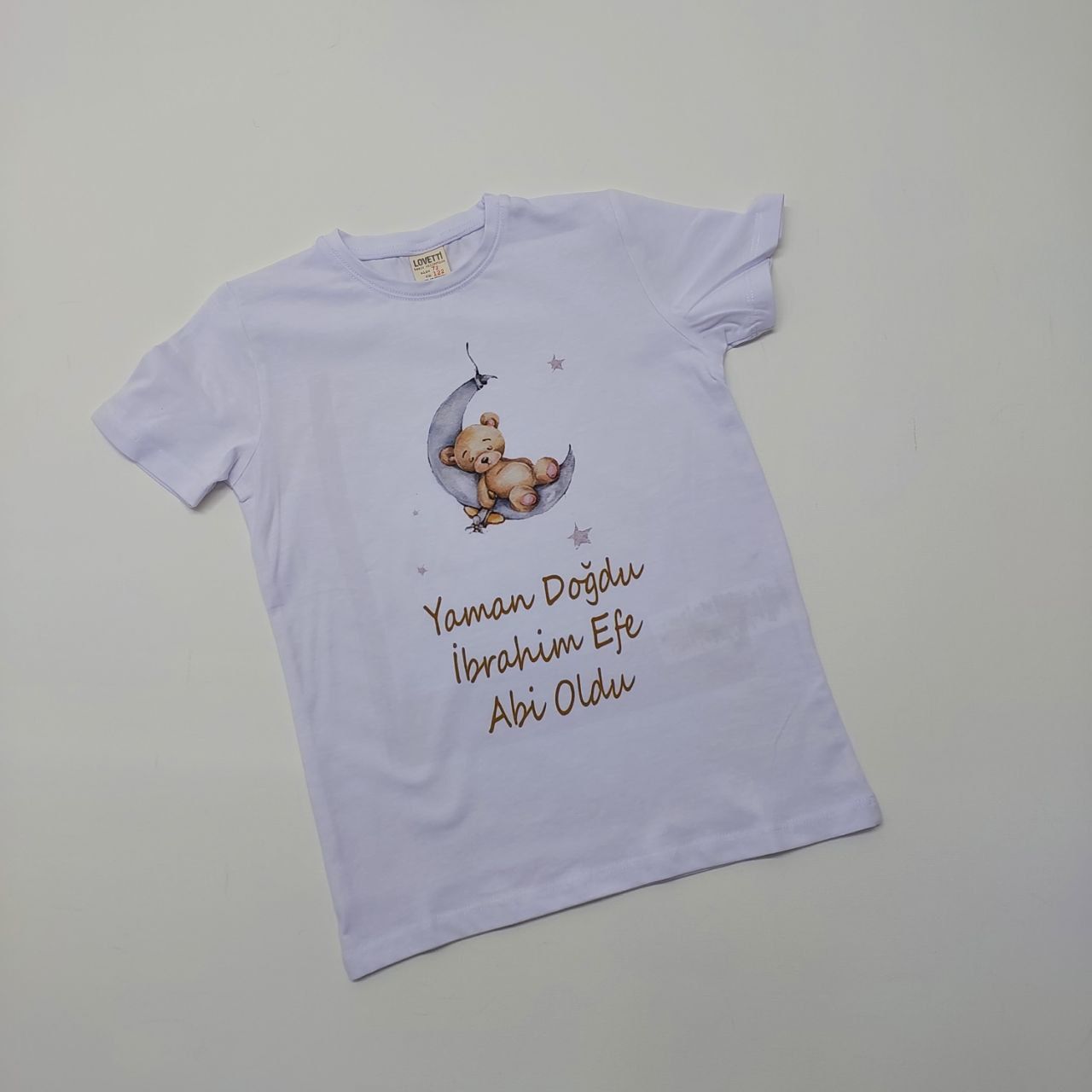 Ayda Uyuyan Ayıcık Desenli Abi-Abla Oldum Yazılı Tişört