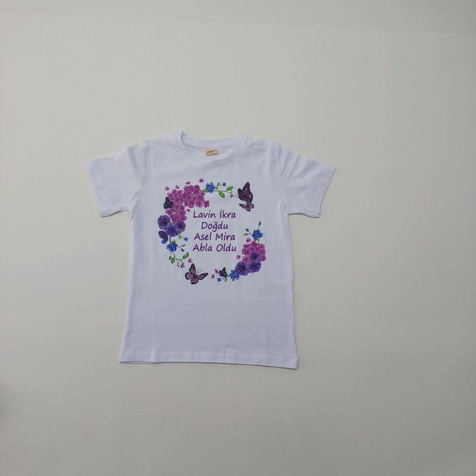 Mor Çiçekli Abi-Abla Oldum Yazılı Tişört