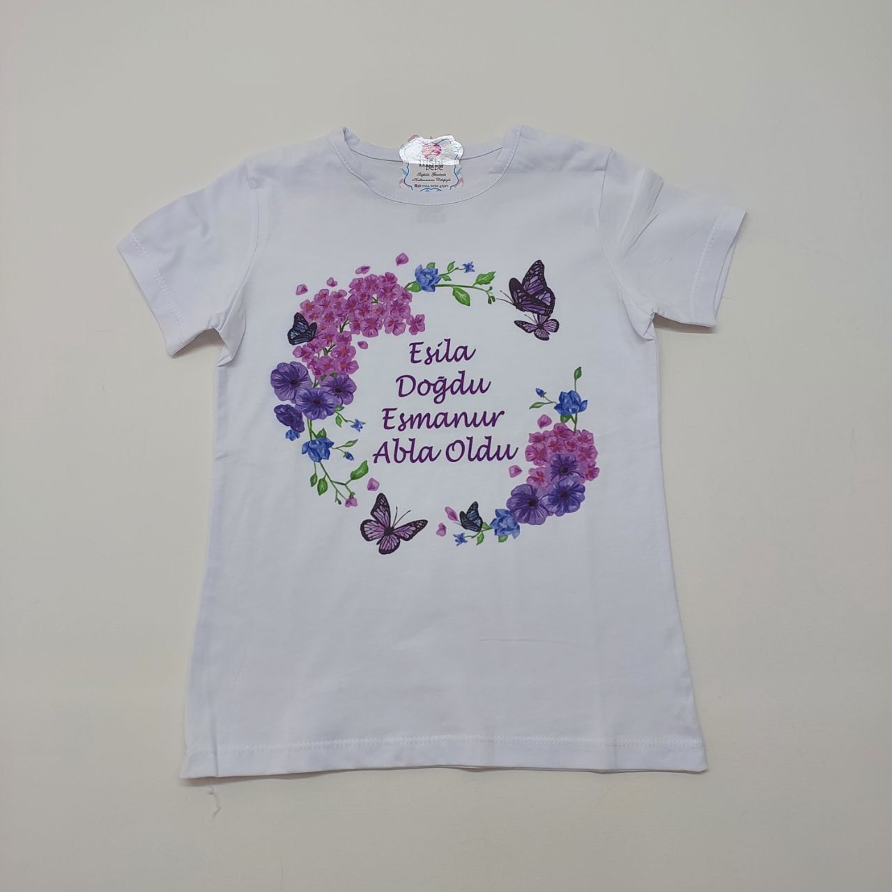 Mor Çiçekli Abi-Abla Oldum Yazılı Tişört