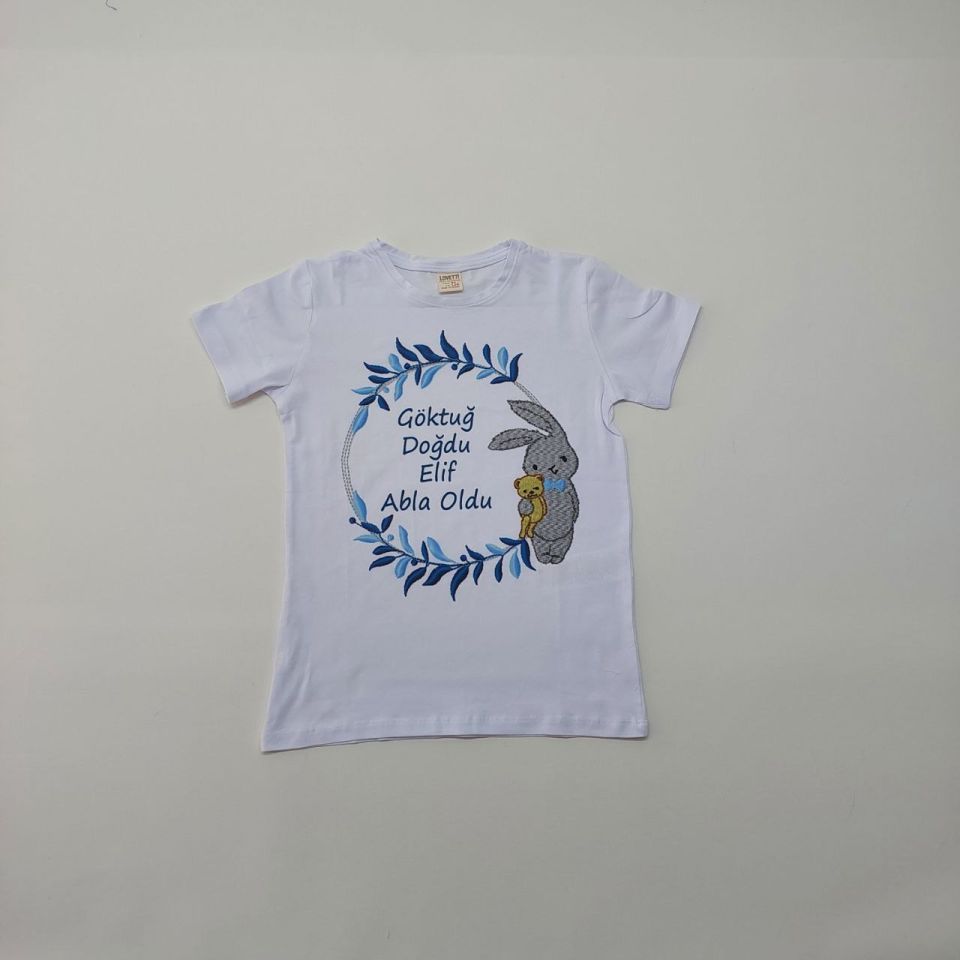 Gri Mavi Tavşan Model Abi-Abla Oldum Yazılı Tişört