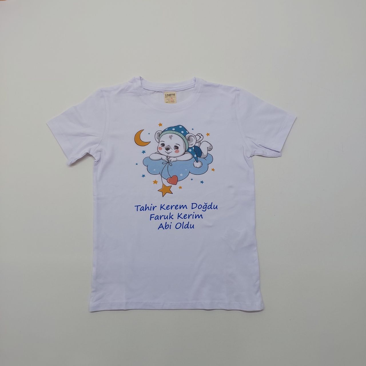 Bulut Üzerindeki Ayıcık Baskılı Abi-Abla Oldum Yazılı Tişört