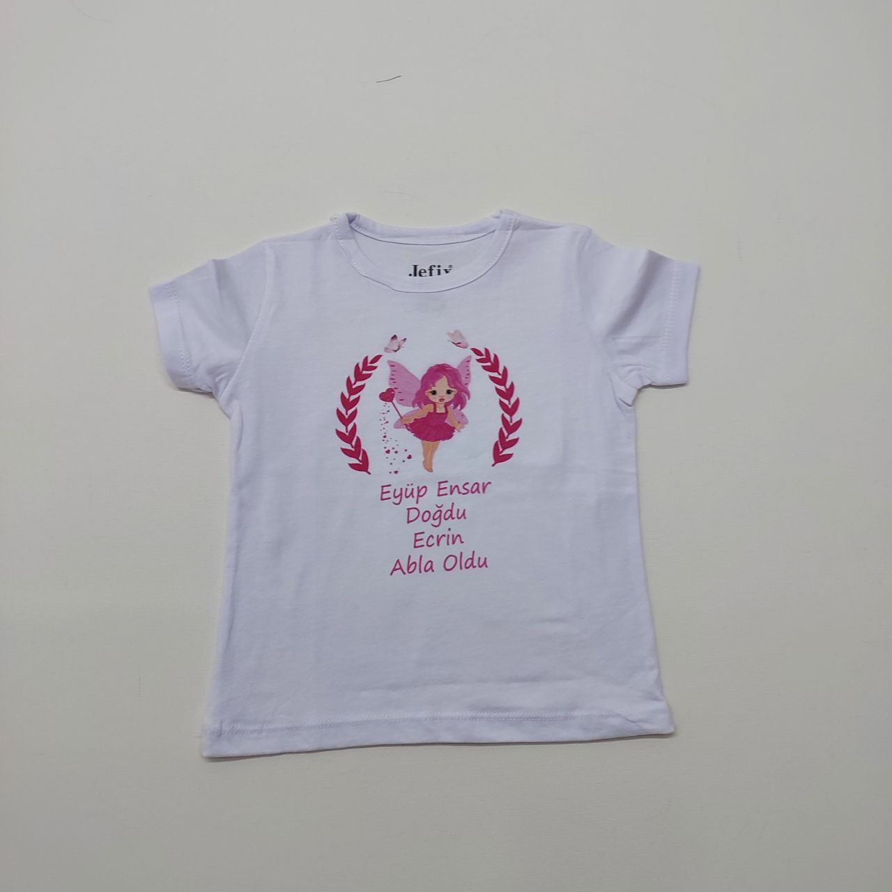 Pembe Melek Desenli Baskılı Abi-Abla Oldum Yazılı Tişört